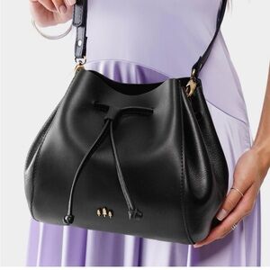 Portland Leather Goods Nest Bucket Black Drawstring Shoulder Bag